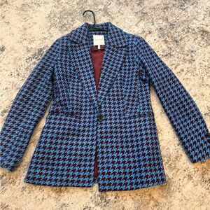 Avec Les Filles Blue and Black Houndstooth Blazer